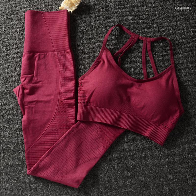 

Yoga Outfit 2 Piece Set Women Fitness Tracksuit Seamless Hollow Out Gym Padded Sport Bra High Waist Leggings Workout Sportswear, Green bra