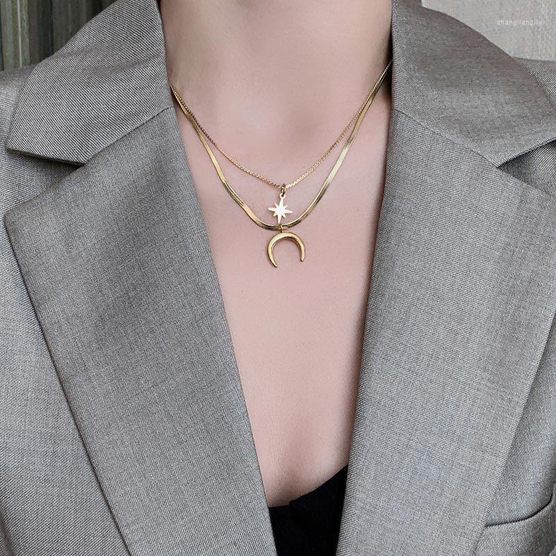 

Chains Clavicle Chain Moon Necklace For Women Simple Fashion Necklaces 2022 Sweater Accessories Crescent Double Layer Female Male