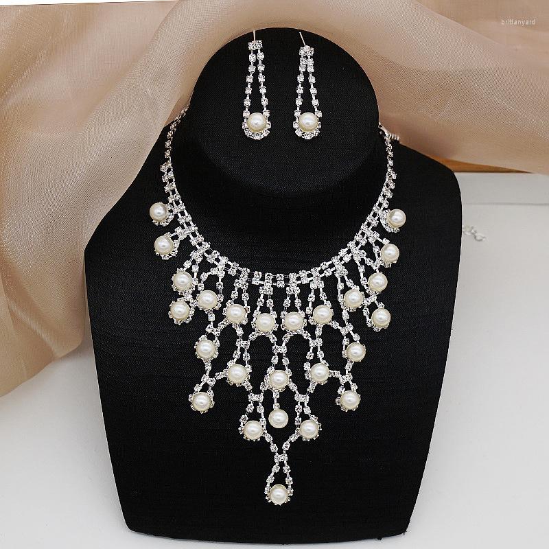 

Necklace Earrings Set JX09802101 Fashion Pearls Bridal Jewelry Wedding Rhinestones Party Gift, Picture shown