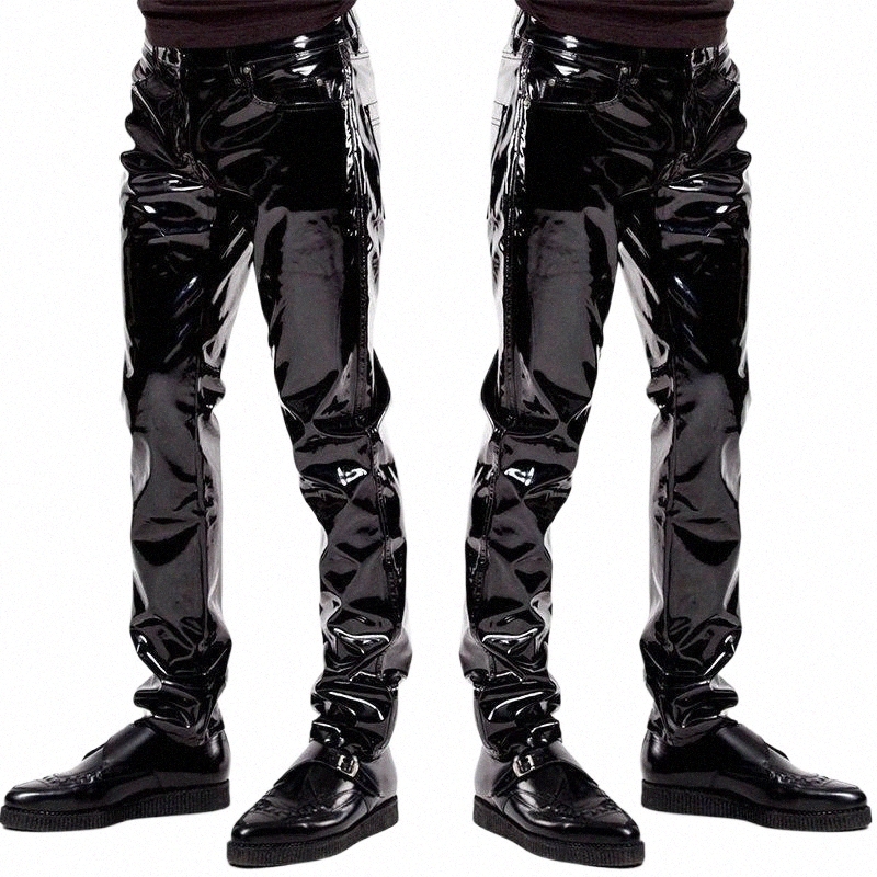 

men's Pants Sexy Men Plus Size High Elastic PVC Shiny Pencil Jeans Tight PU Glossy Punk Stage Erotic Lingerie Gay Wear s7jq#, Black