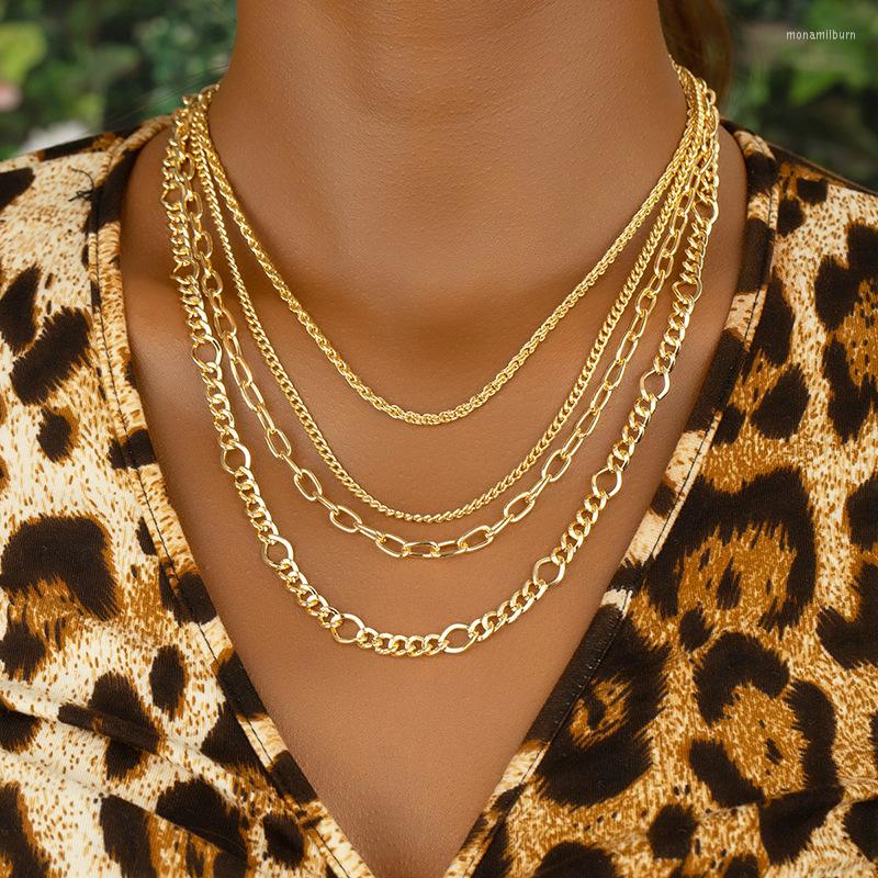 

Choker Gold Color Punk Metal Fashion Women Multi-layers Statement Necklace