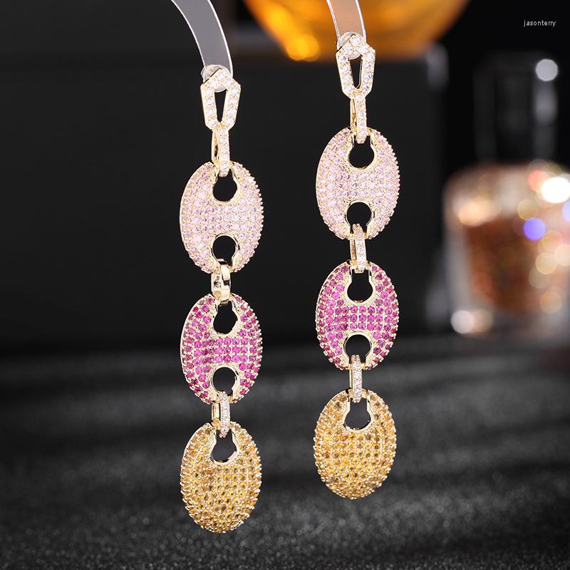 

Dangle Earrings Bilincolor Fashion Luxury Colorful Zircon Long Geometric Earring For Women