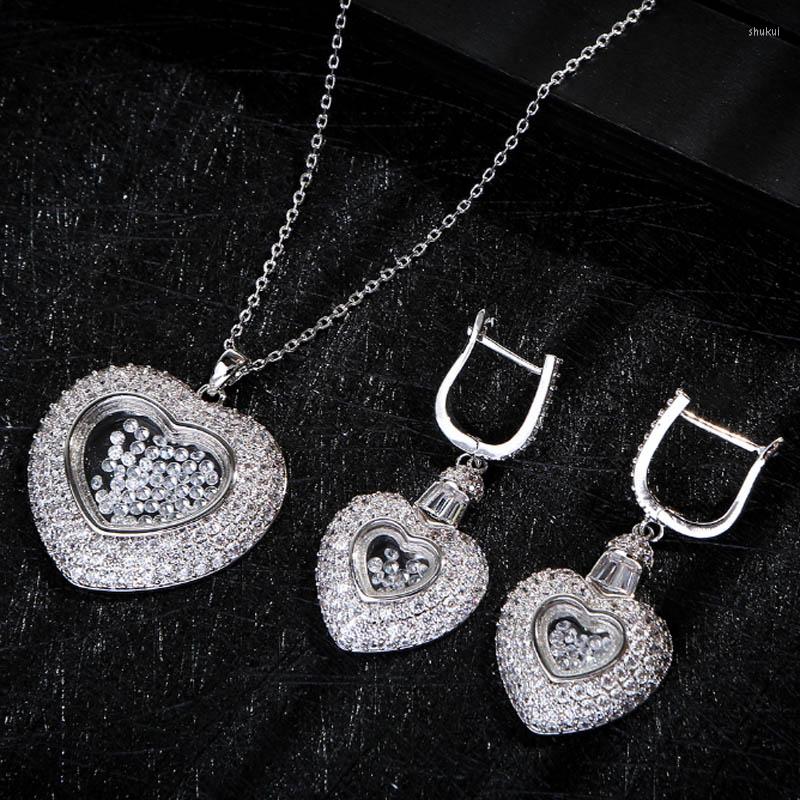 

Necklace Earrings Set Zlxgirl Jewelry Classic Love Heart Wedding With Earring Accessories Ses Metal Copper Mirco Paved Bridal Sets, Picture shown