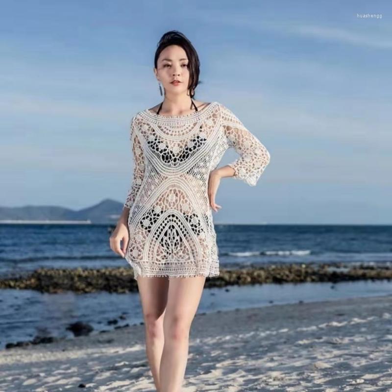 

Women's Swimwear Women's 2022 Summer Women Bikini Cover Ups Beach Coat Swimsuit Lace Beachwear Sun Protection Clothes Knitted Dress, White