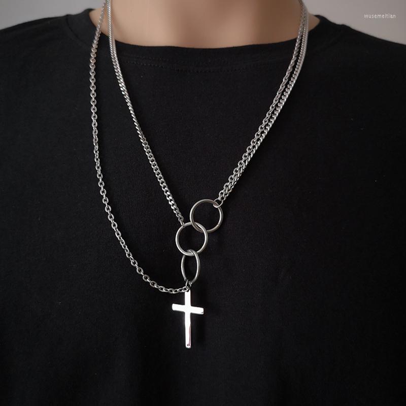 

Pendant Necklaces Vintage Double For Women Cross Sweater Chain Unisex Fashion Gothic Round Jewelry Hip-Hop Long Prom Accessories