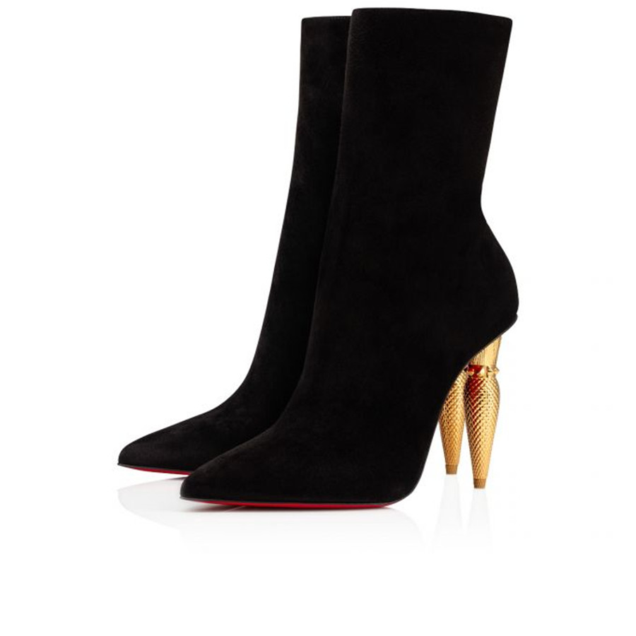 

Winter Red Botto women black boot boots Golden Heel Ankle Boots Gorgona brand sexy pointed toe lady boots party dress With box size 35-43