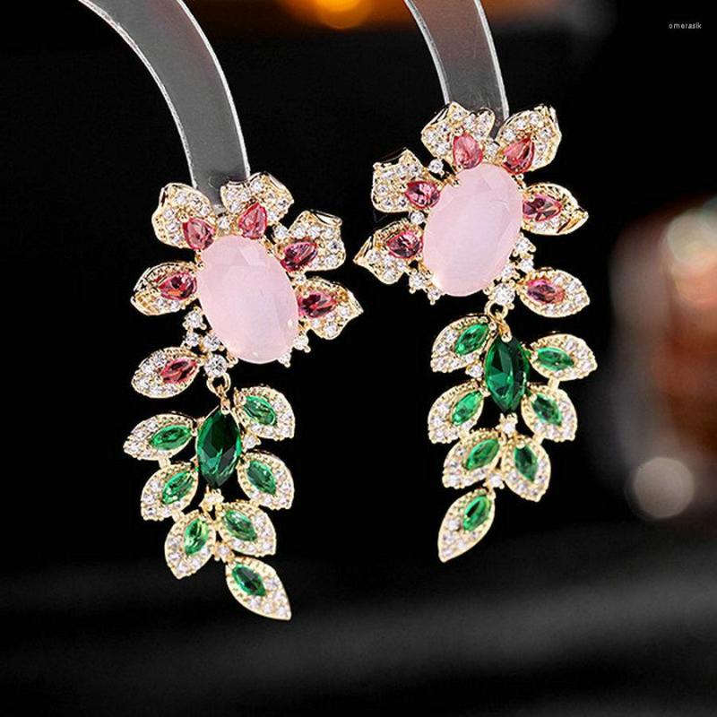 

Dangle Earrings 1 Pair Fully-Jewelled CZ Flower Drop Trendy Luxury Women Party Accessory Gift Arrival