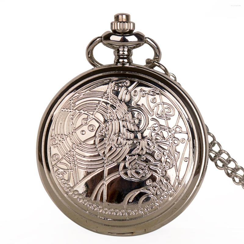 

Pocket Watches Fashion Silver Quartz Watch Men Women White Dial Necklace Pendant With Chain Gifts For, Black