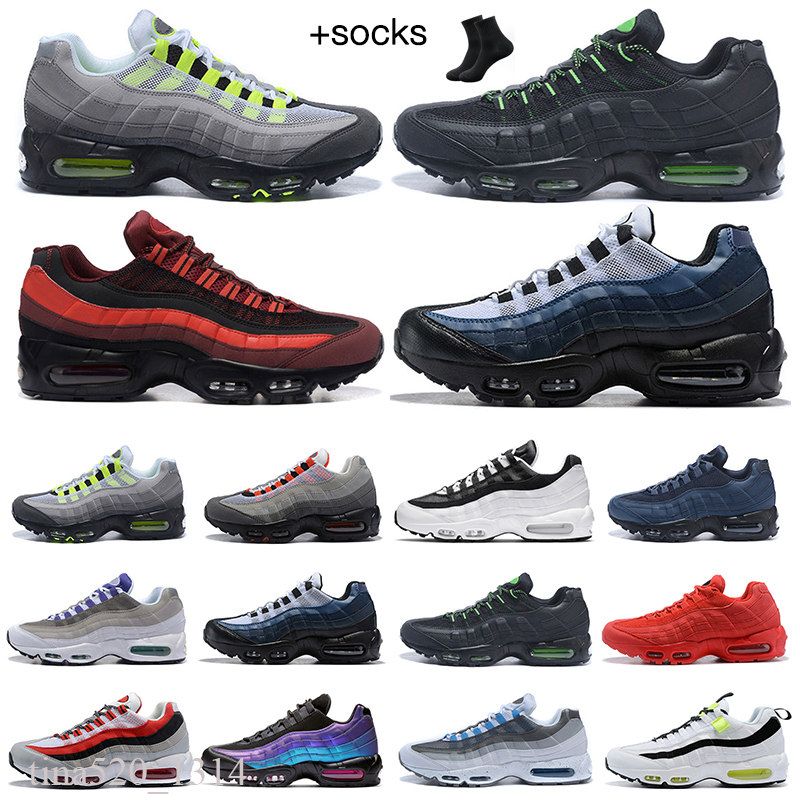 

OG 95 Neon Running Shoes Men Women 95s Triple Black White Crystal Blue Solar Red Smoke Grey Matte Olive Running Club Mens Trainers Outdoor Sports Sneakers, # 10