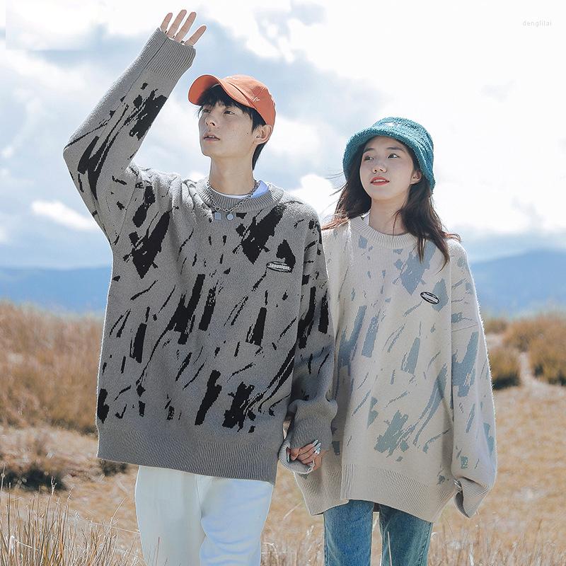 

Men's Sweaters Autumn Winter Mens Striped Sweater High Quality Embroidery Knitted Pullovers Japanese Vintage Style Loose Casual, Apricot