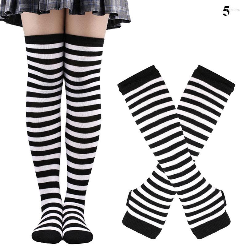

Women Socks Striped Over Knee High Set For Girls Stocking Arm Sleeve Long Christmas Thick Gloves Warm, 1pcs stocking