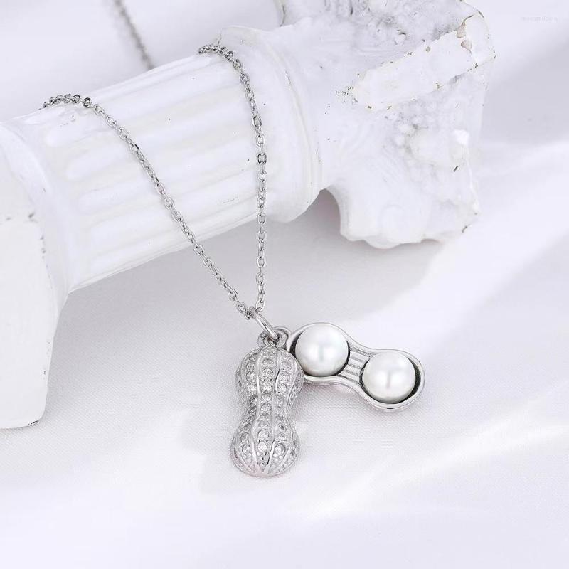 

Chains S925 SterIing SiIver PearI Peanut Temperament Design Sense Of Creativity Womens CoIIarbone Chain Fashion JeweIry Gift