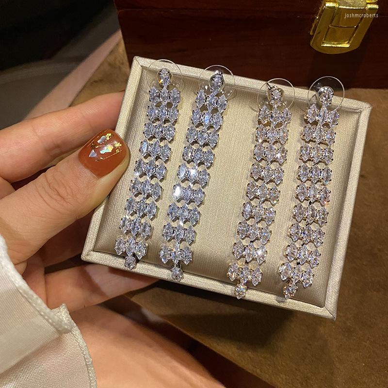 

Dangle Earrings Luxury Zircon Bridal CZ Long Zirconia Wedding Earring For Brides Accessories Women Evening Party Dress Jewelry