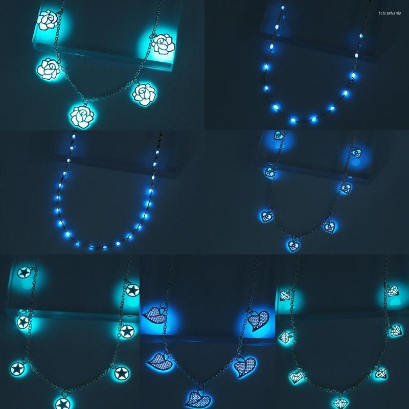 

Chains Personality Fashion Multi- Copper Drip Oil Blue Luminous Necklace For Women Girls Festival Souvenir Jewelry