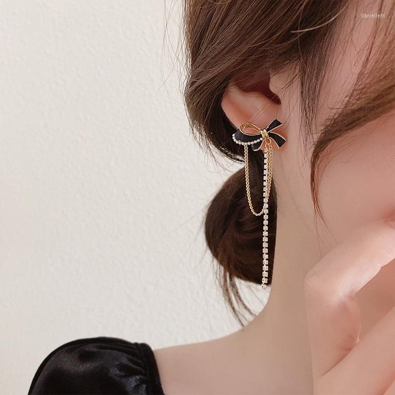 

Dangle Earrings 925 Silver Needle Classic Bow Rhinestone Earring Women's Fashion Jewelry Personality Tassel Party Accessorie