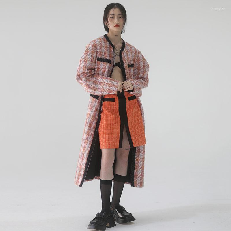

Women' Trench Coats SeeBeautiful Plaid Stitching Loose Coat O Neck Long Sleeve Single Breasted Windbreaker Women Spring 2022 Fashion G930, Red