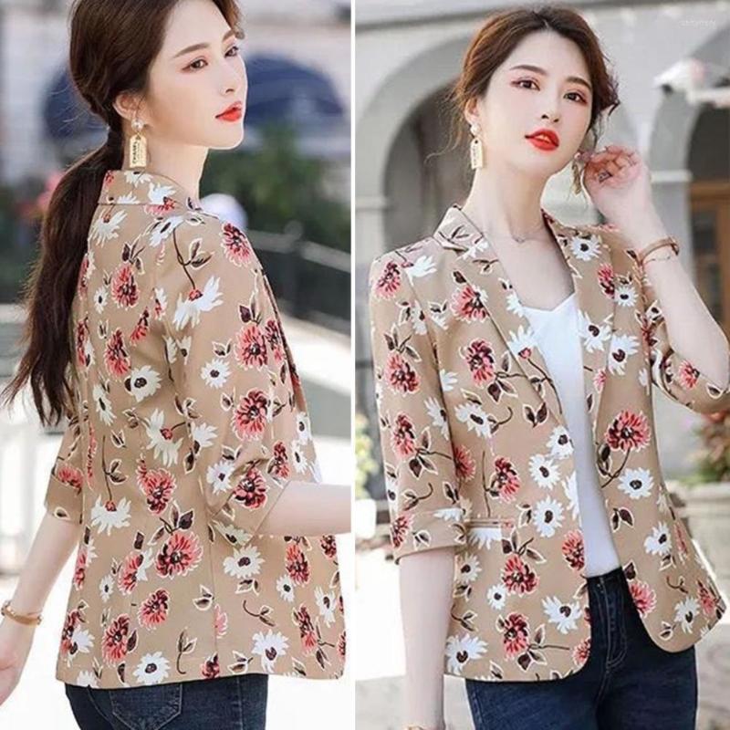 

Women' Suits Stylish Women Blazer Formal Flower Printing Outwear Business Autumn Coat Warm, Khaki