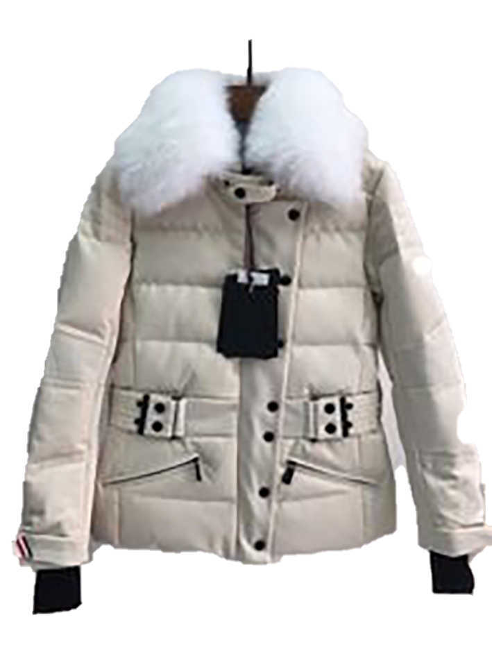 

Designer Maya Women' Down jacket with fur collar embroidered badge down jackets women warm top clothing, White