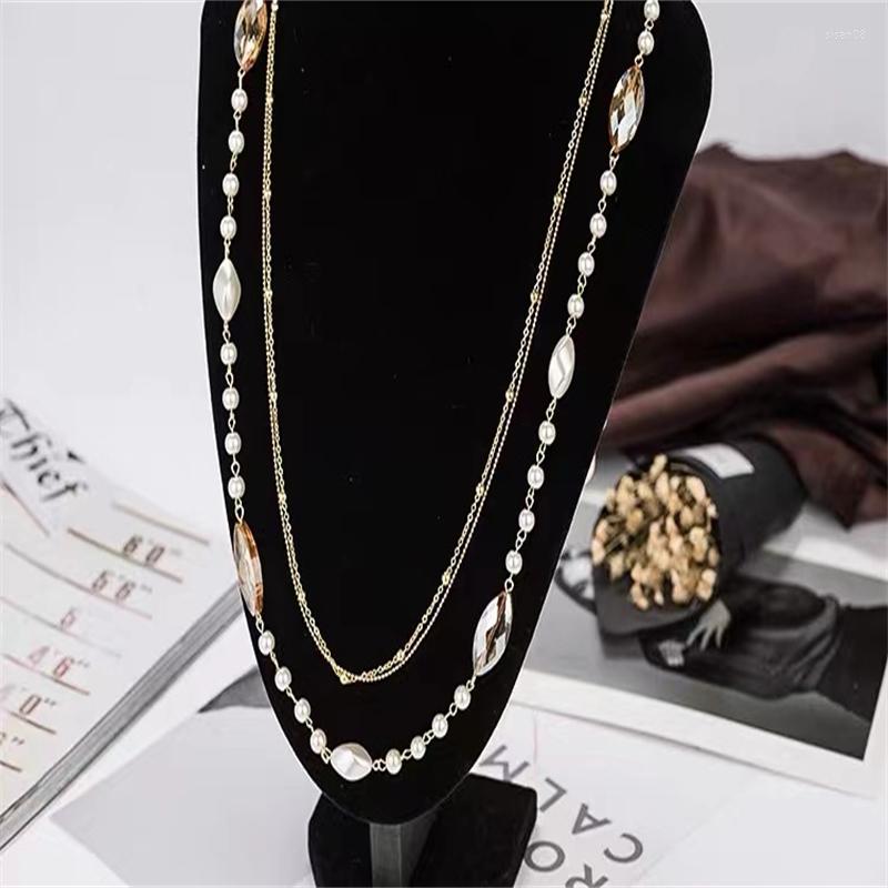 

Chains Necklace Female Long Section Korean Fashion Multi-layer Pearl Crystal Pendant Accessories Wild Sweater Chain