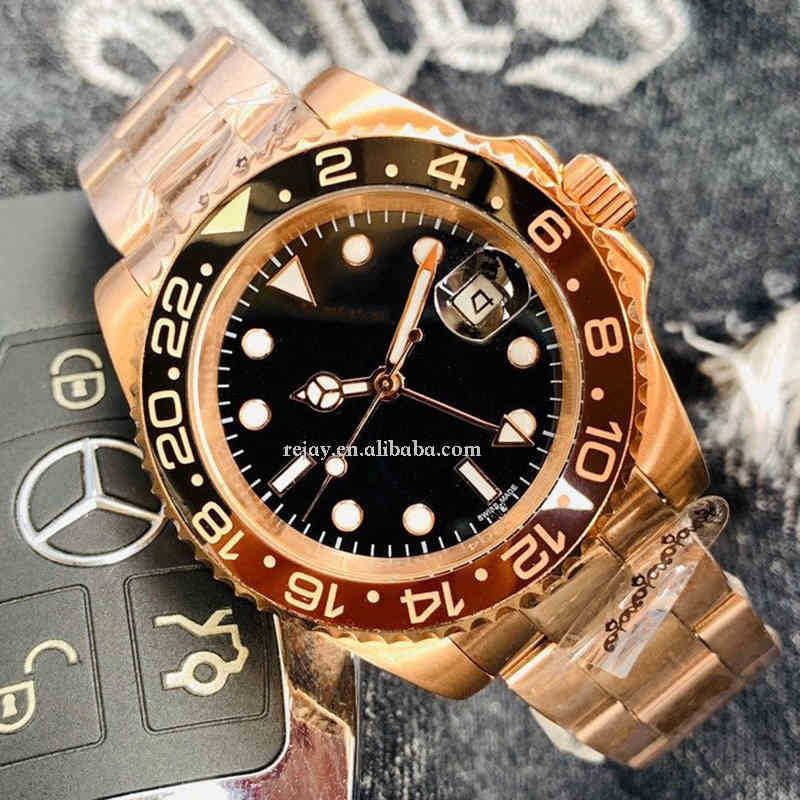 

Model Watch Ceramic Bezel Stainless Steel Strap Gmt Black Brown 40mm Automatic Rose Gold Men Watches, Logo