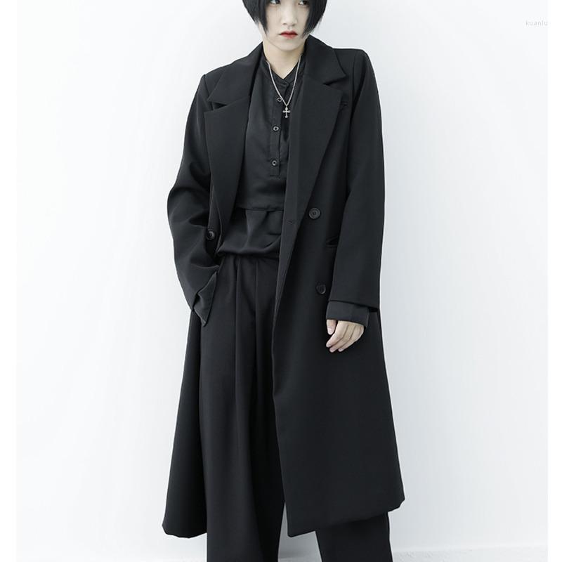 

Women' Trench Coats XUXI 2022 Autumn Double Breasted Long Windbreaker Women Loose Black Streetwear Wide-waisted Korean Sleeve Coat E4451