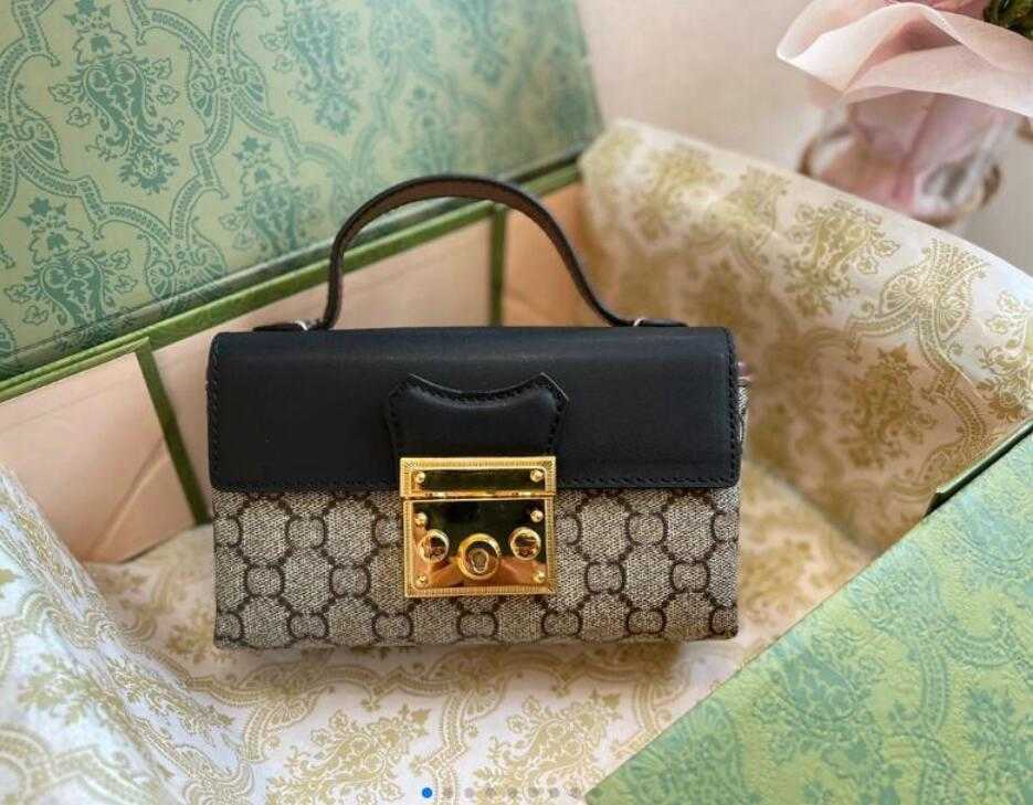 

Evening Bags Designer mini gold Padlock Shoulder Bag Handbags High Quality Cowhide luxury Hardware Chains Hasp Delicate Letter Flap Bags Women Fashion, Black