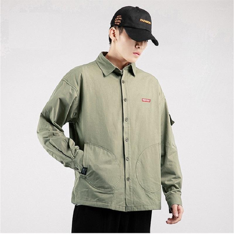 

Men's Casual Shirts Men's Fashion Workwear Button Up Shirt Fall/Winter Japanese Thin Section Pure Color Loose Jacket Korean Clothes, Black