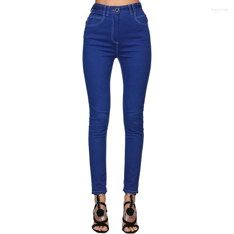 

Women' Jeans Women' HIGH QUANLITY Est 2022 Designer Top Stitching Contrast Denim Pencil Pants, Blue