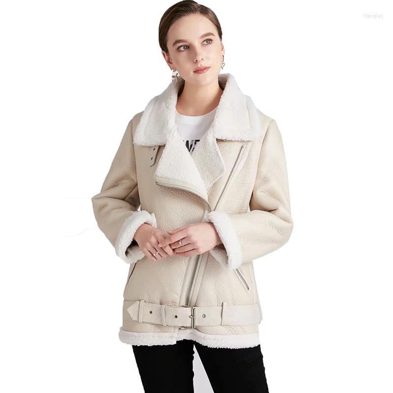 

Women's Leather 2022 Women Winter Fur One Body Coat Plus Velvet Thick Warm Coats Elegant Ladies All-match PU Loose Jacket OK1279, Black