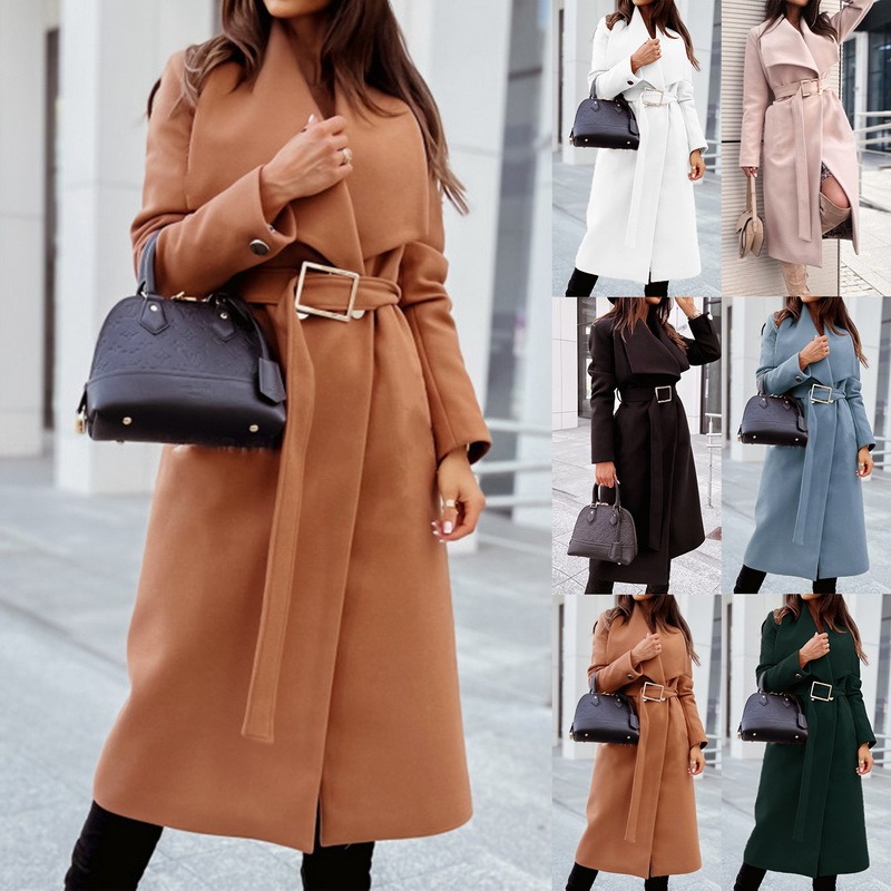 

QNPQYX Winter Women's Jacket Temperament Mid-length Thick Woolen Long-sleeved Trend Blends Red Fashionable Woolen Coats, Black