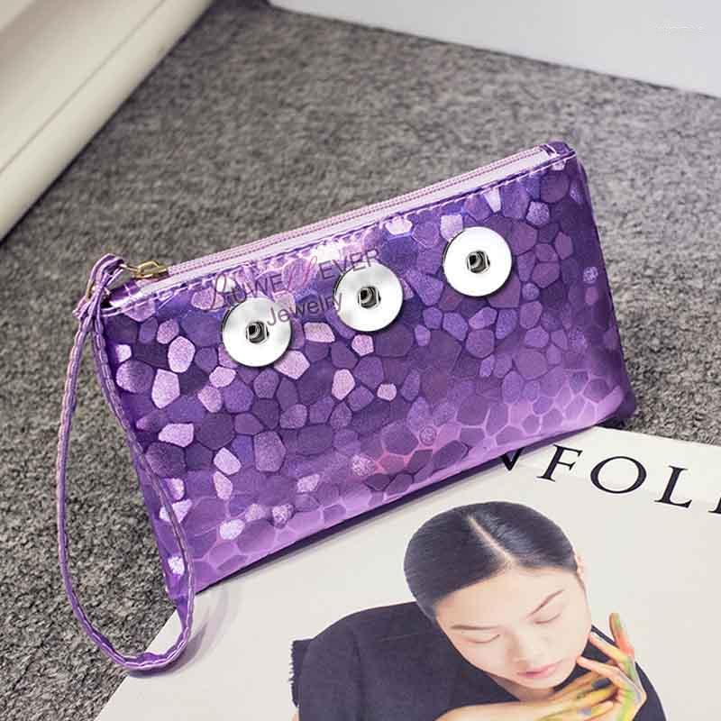 

Jewelry Pouches 01 Colorful Stone Pattern Women Bag Snap Purse Pu Leather Button Wallet Bags 18mm Charms Fashion