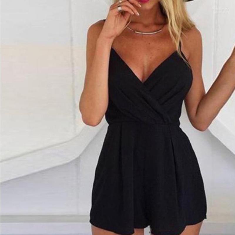 

Women's Jumpsuits 38#Women's Summer Jumpsuit Shorts Casual Loose Short Sleeve V-neck Beach Rompers Sleeveless Bodycon Sexy Party, Black