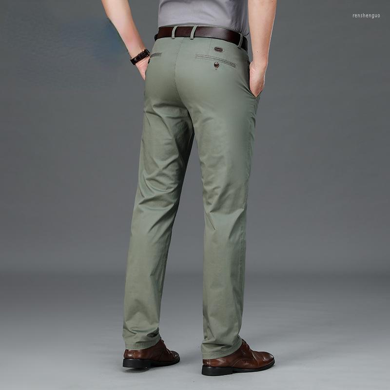 

Men's Pants Spring Summer 97% Cotton Casual Mens Clothing Straight Business Green Black Khaki Trousers Male Brand