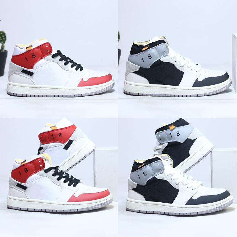 

Mens 1 Mid Basketball Shoes Black White Graffiti Sneakers Material Splicing Contrast Decoration Let In Air
