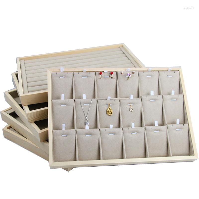 

Jewelry Pouches Unique Beige/Green Velvet Necklace Jewellery Display Tray Rings Holder Box Bracelet Pendant Organizer Earring Storage