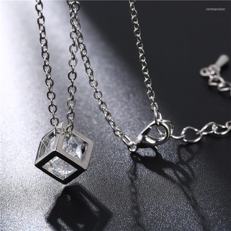 

Pendant Necklaces Square Crystal Love Magic Cube Shape Charm Necklace Geometric Polygon For Women Wedding Gift Jewelry