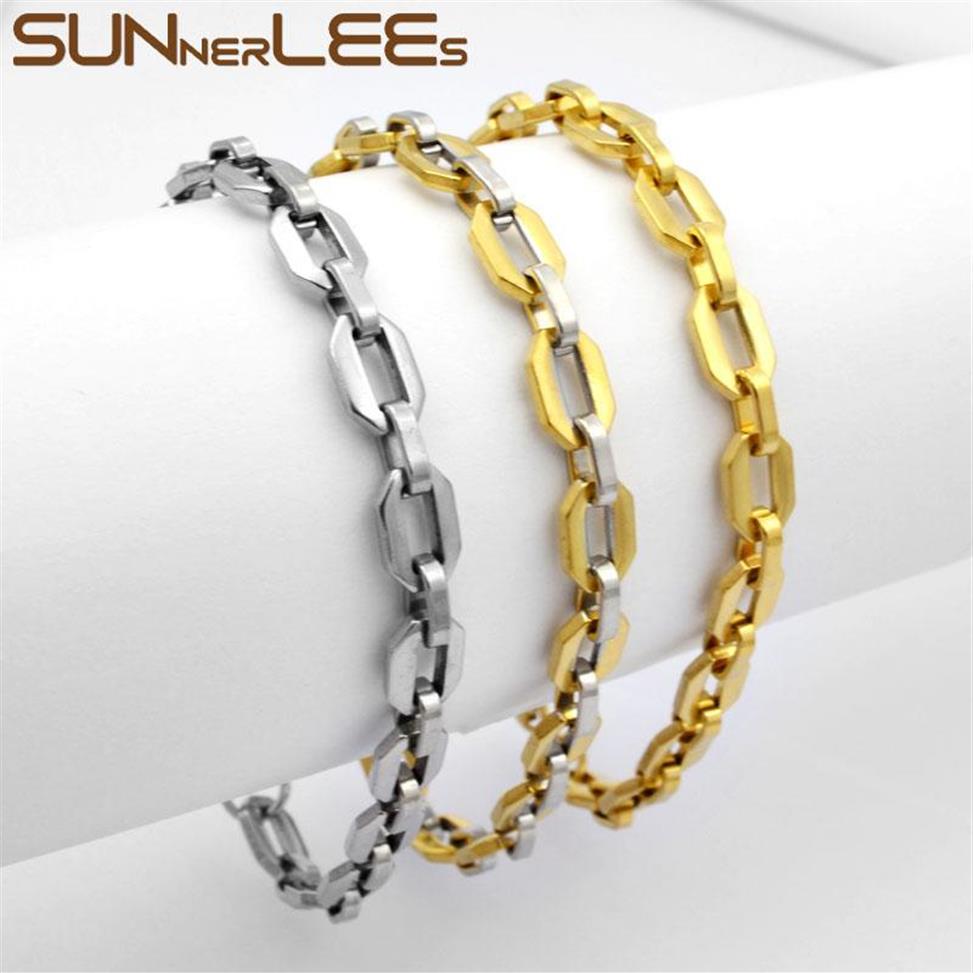 

SUNNERLEES Fashion Jewelry Stainless Steel Bracelet 7mm Link Chain Silver Color Gold Plated Mens Womens Gift SC22 B296f