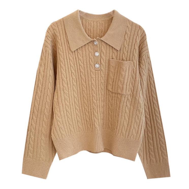 

10012 2022 Autumn Sweaters Women' Pullover Khaki Lapel Neck Long Sleeve Brand Same Style Women' qianhe, Post