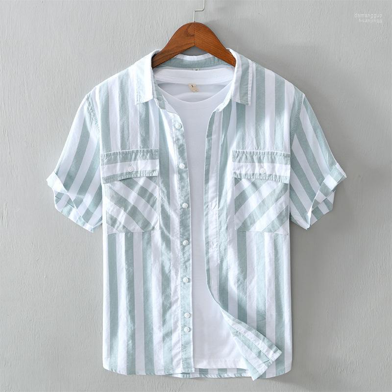

Men's Casual Shirts Men's Arrivals 2022 Men Japanese Style Two Pockets Cotton Shirt Fashion Striped Design Business Clothing Formal, Blue