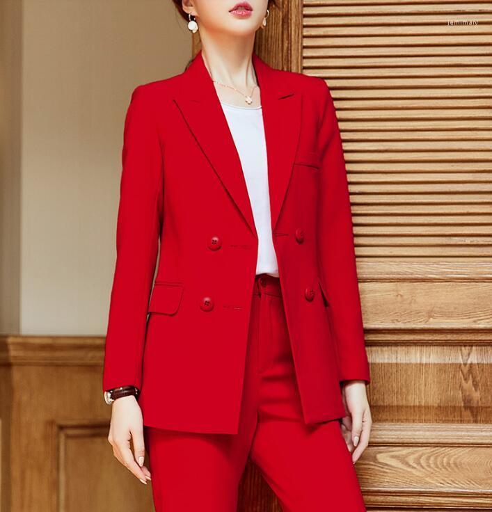 

Women' Two Piece Pants Pant Suit Women 2022 Office Ladies Wear Business Formal Work Elegant Double Breasted Blazer Set Pantsuits Plus Size, Black