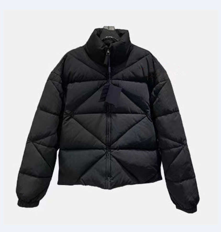 

men's and women's autumn winter new stand-up collar down padded jacket long triangle rhombus short three-dimensional tailoring classic fashion and warmth, Black