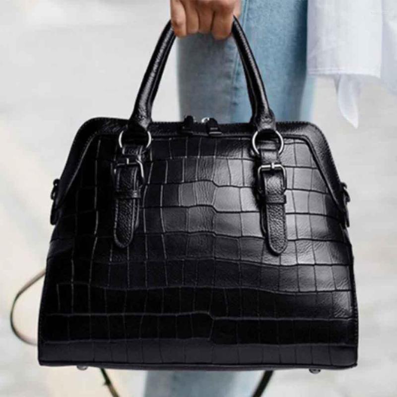 

Evening Bags MS Stylish Women Genuine Leather Luxury Crocodile Grain Natural Top Quality Female Offcie Casual Tote Cowhide Purse 2022, Black