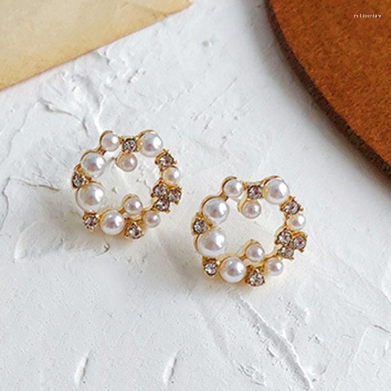 

Backs Earrings GorGor Women Fashion Statement Pearl Pin With Shiny Rhinestones Circle Shape Jewelry EZ-823