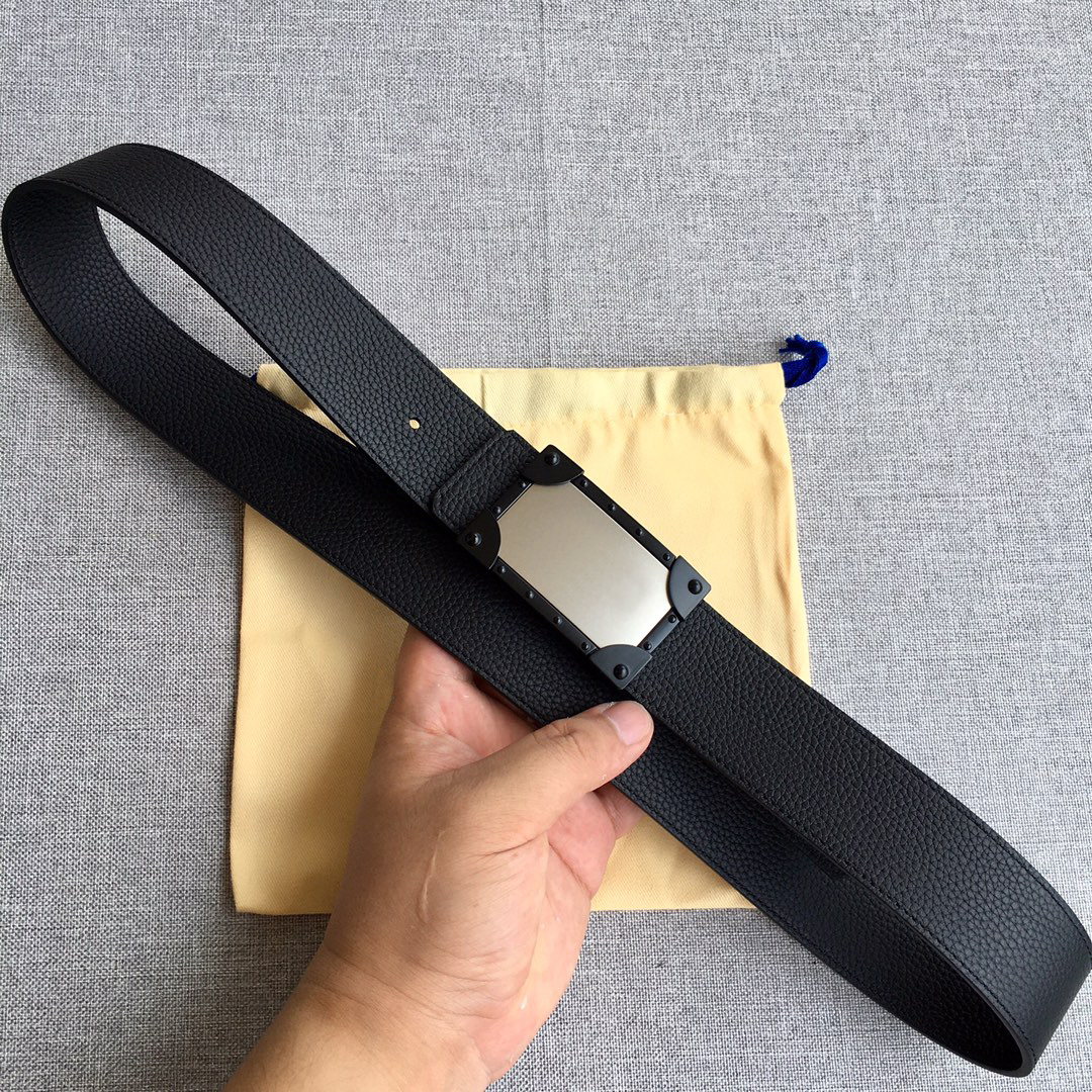 

Black Genuine Leather Belt Silver Buckle Men Luxury Designer Belts Wide Casual Jean Belts Reversible, Width 38mm with box