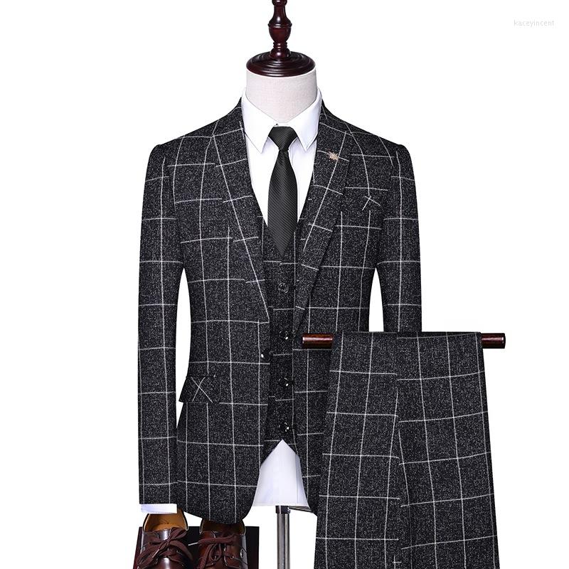 

Men's Suits Men Check Business Work Office Formal Casual Fashion 3 Pieces Plaid Suit Slim Wedding Groom Party Prom Banquet Daily Life, Black