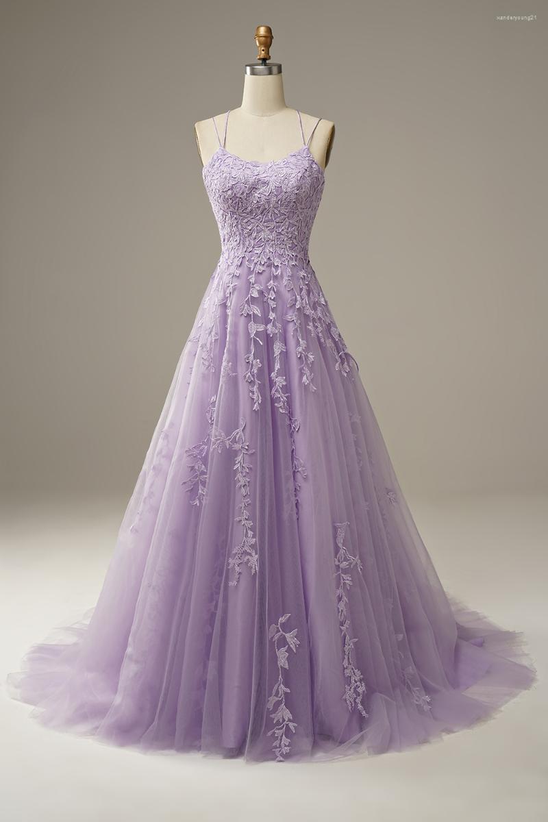 

Party Dresses Prom 2022 Spaghetti Strap Long Vestido De Fiesta Open Back Dress A-Line Lace-up Purple Evening, Pink