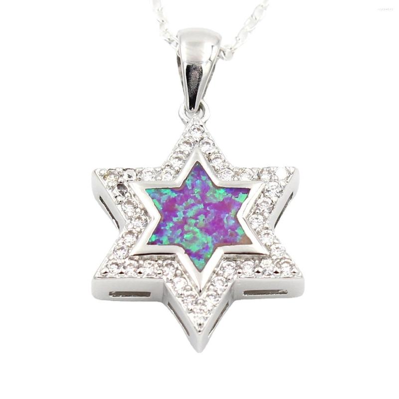 

Chains Judaism Star Of David Necklace Women/Men Opal Pendant Religious Chain Long
