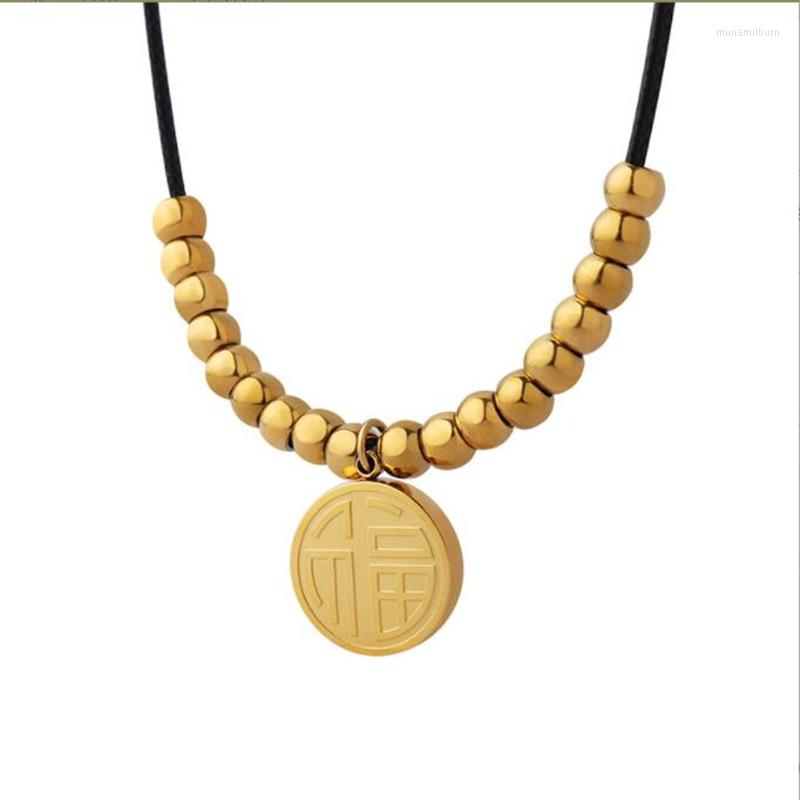 

Chains Retro Gold Color Plated Titanium Steel Round Letter Rope Necklace For Women Fashion Clavicle Chain Necklaces Jewelry Party