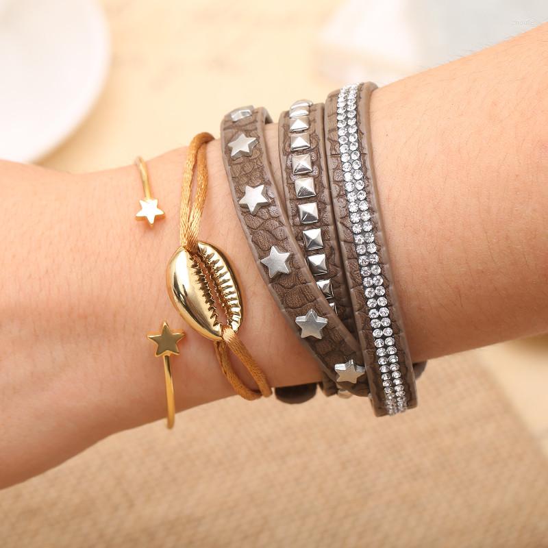 

Charm Bracelets Promotion Women Fashion Handmade With Pendant Gold Stainless Steel Shell Jewelry Strand Rope Chain Bracelet For Girl