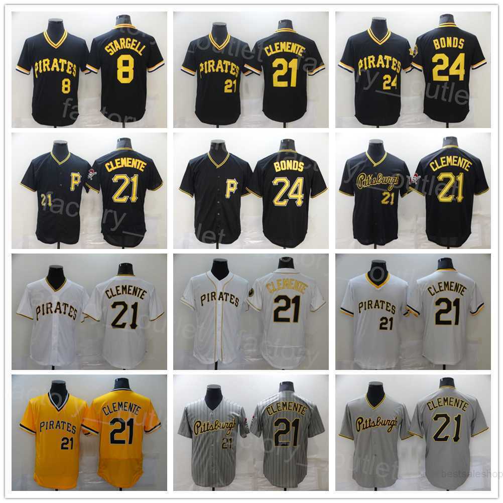 

Men Baseball City Connect 21 Roberto Clemente Jersey 8 Willie Stargell 24 Barry Bonds Pullover Black Yellow Grey White Pinstripe Flexbase Cool Base All Stitched